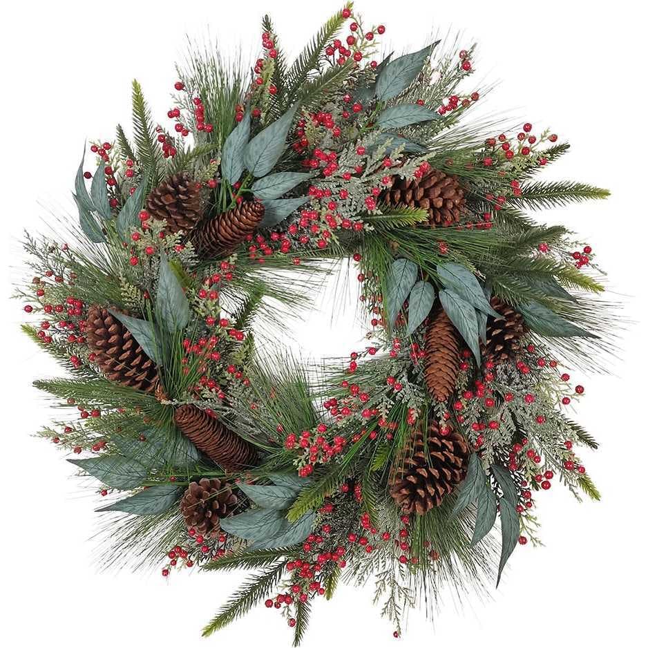 24-Inch Decorated Unlit Rattan with Pinecones Wreath