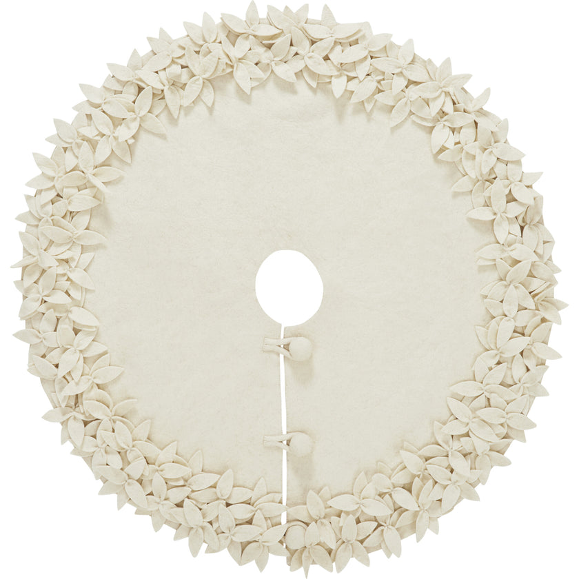 Handmade Felt Mini Christmas Tree Skirt - Cream Overlapping Flowers - 26"