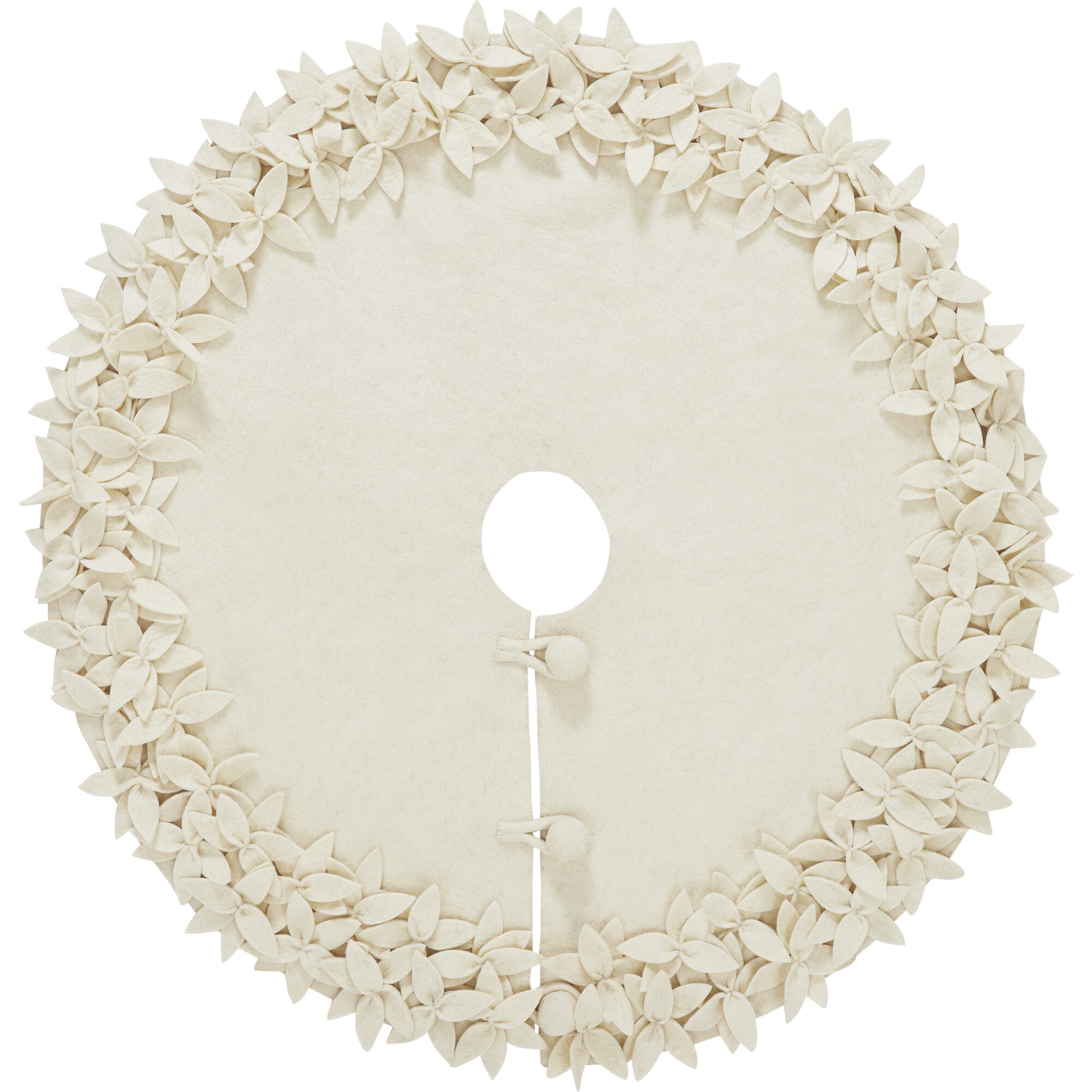 Handmade Felt Mini Christmas Tree Skirt - Cream Overlapping Flowers - 26