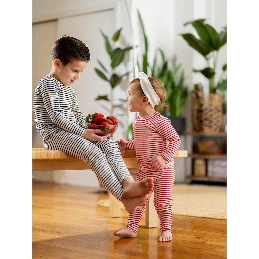 Directional Striped Raglan Sleeve Top & Pant Set, Red