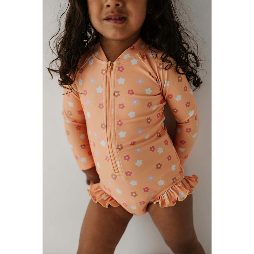 Girl's One-Piece Ruffle Rash Guard Swimsuit