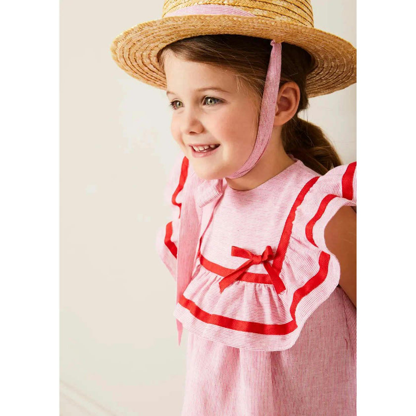 Lawrence Striped Ruffle Bib Sleeveless Dress in Red (12mths-8yrs)