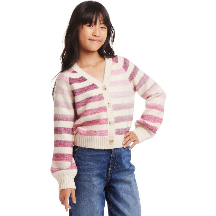 Kids Oatmeal/Purple Ombre Stripe Cardigan