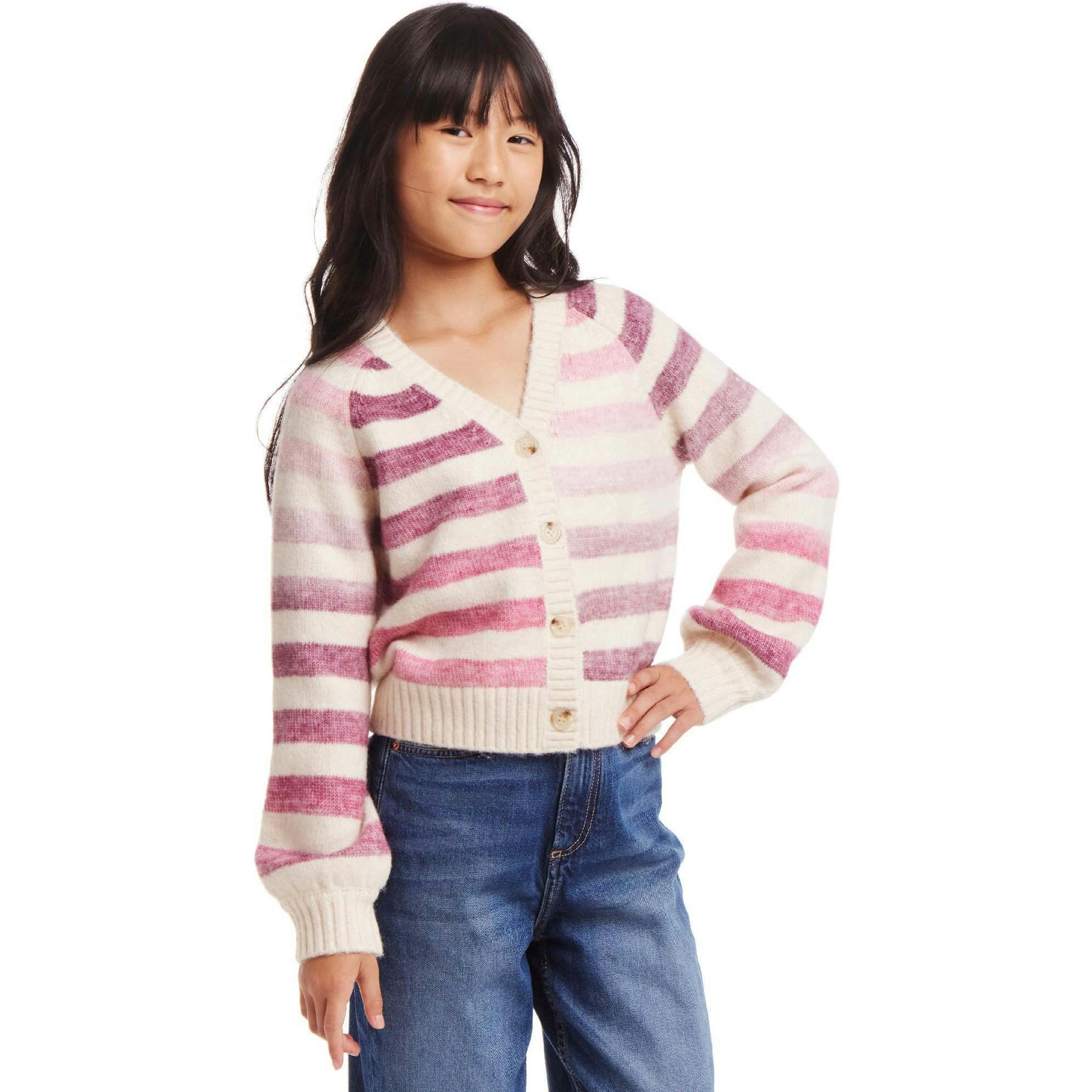 Kids Oatmeal/Purple Ombre Stripe Cardigan