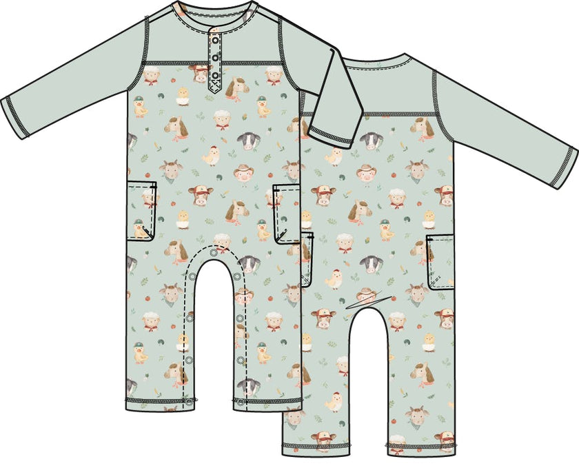 Baby Farm Faces - Romper with Contrast Sleeves