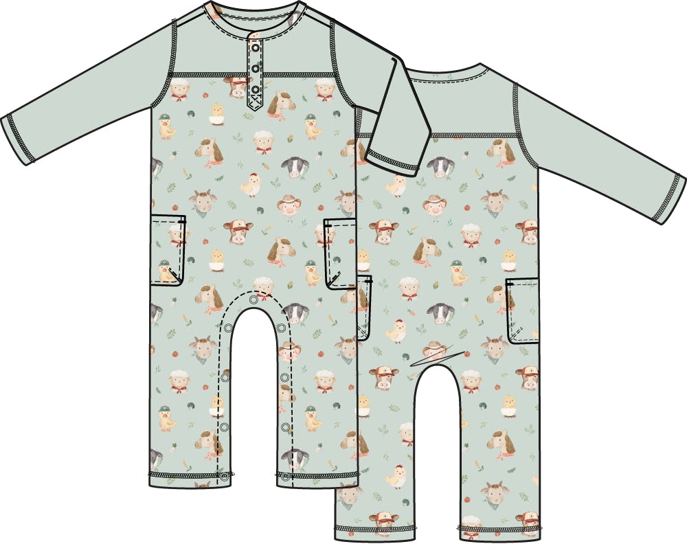 Baby Farm Faces - Romper with Contrast Sleeves