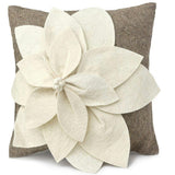 Hand Felted Wool Pillow - 3D Flower Cream Gray - 20"