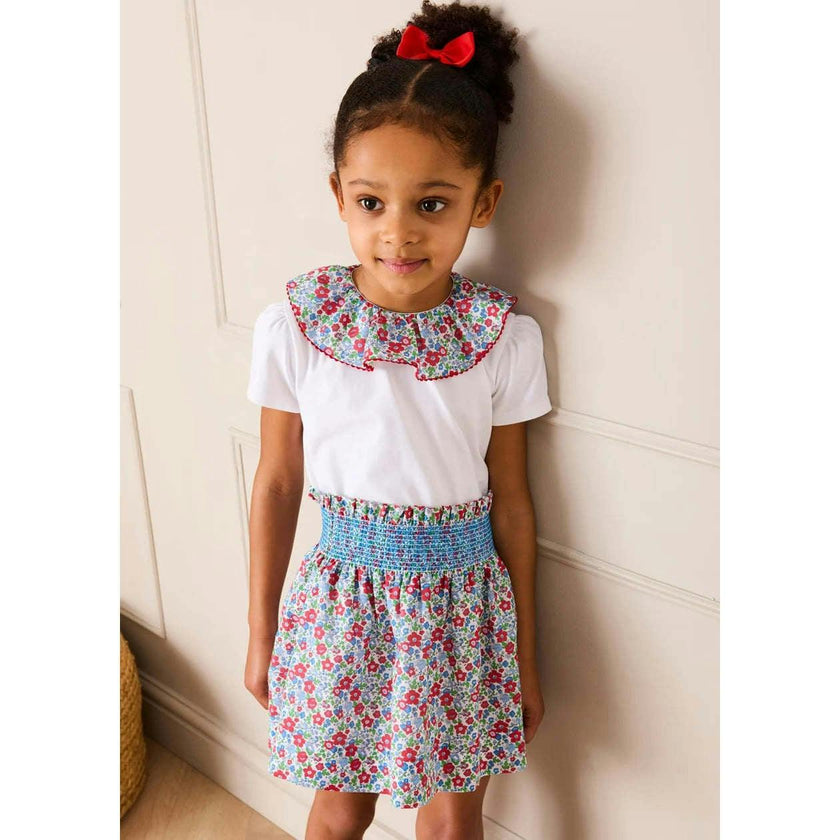 Emilia Floral Elasticated Waist Skirt in Red (2-10yrs)