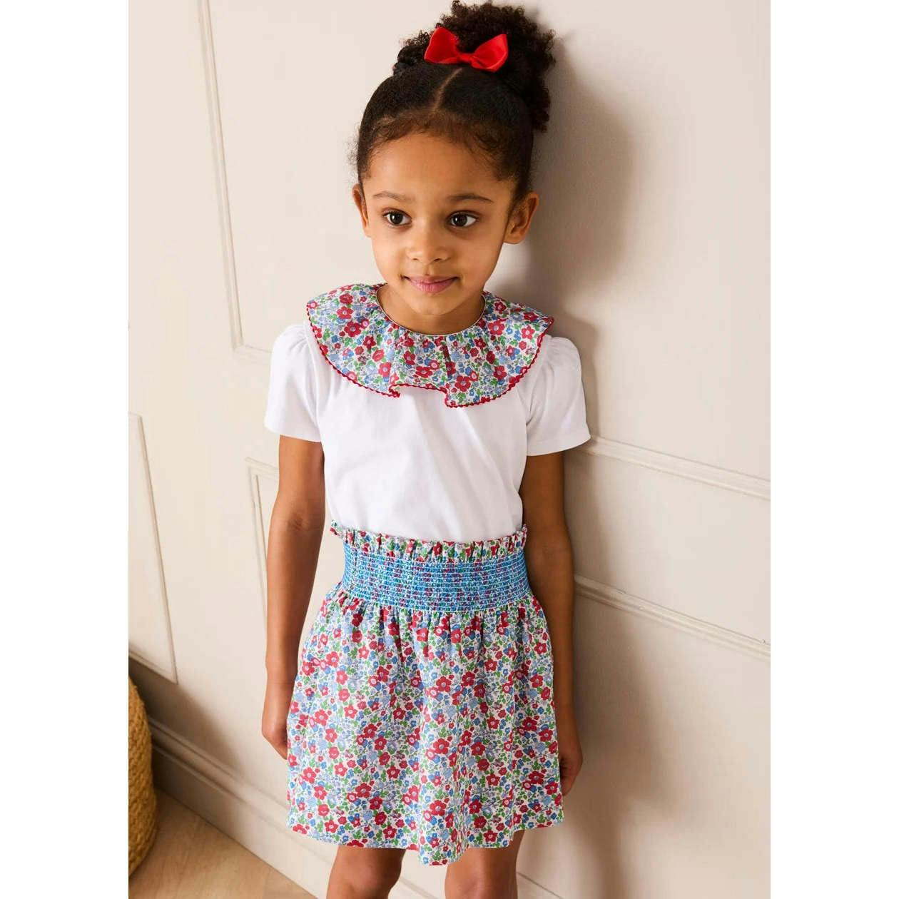 Emilia Floral Elasticated Waist Skirt in Red (2-10yrs)
