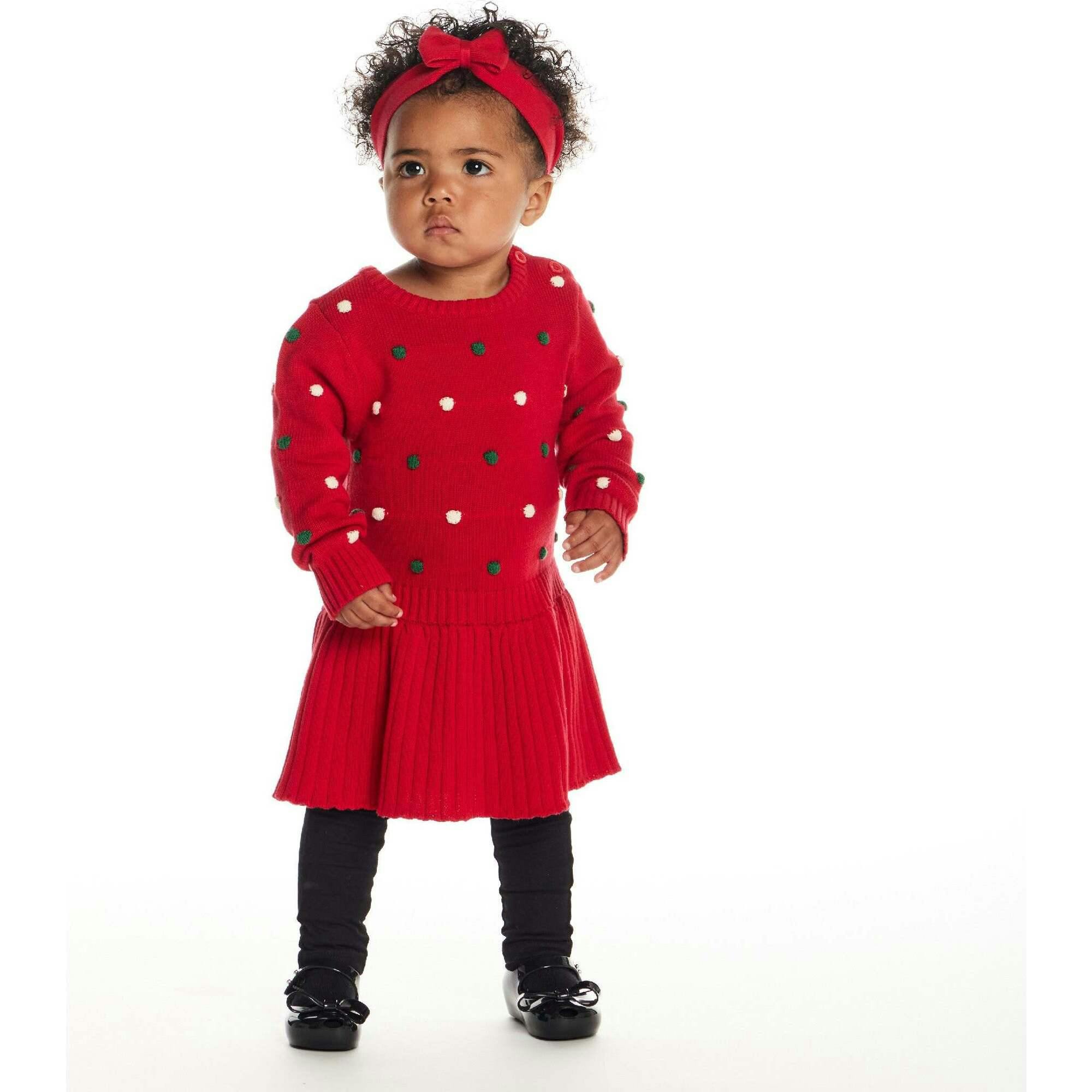 Infant Bubble Sweater Rib Knit Twofer Dress & Headband