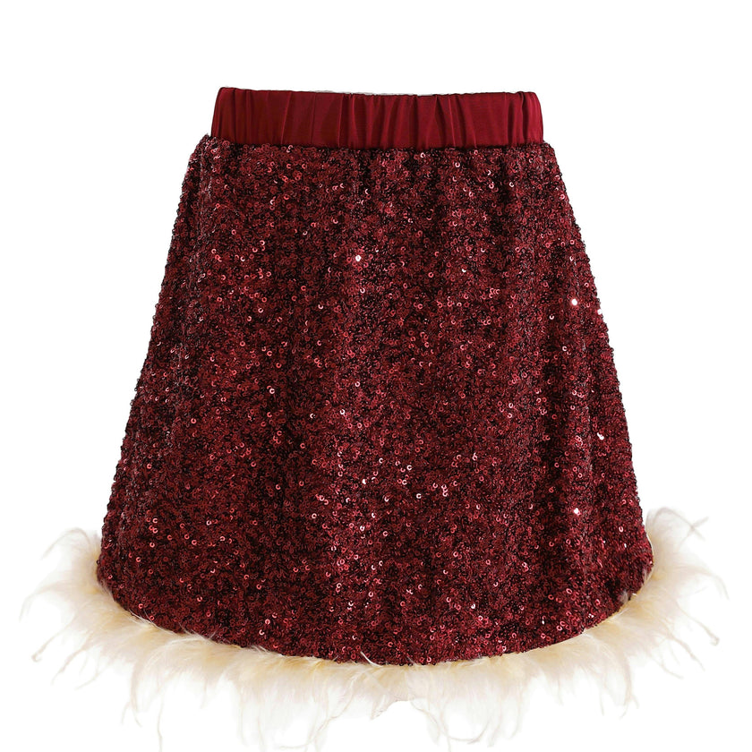 Red Sequin Feather-Trim Set
