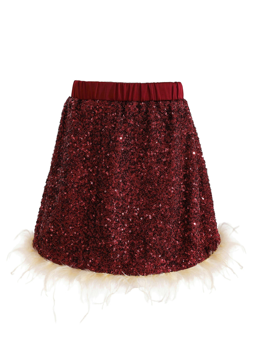 Red Sequin Feather-Trim Set