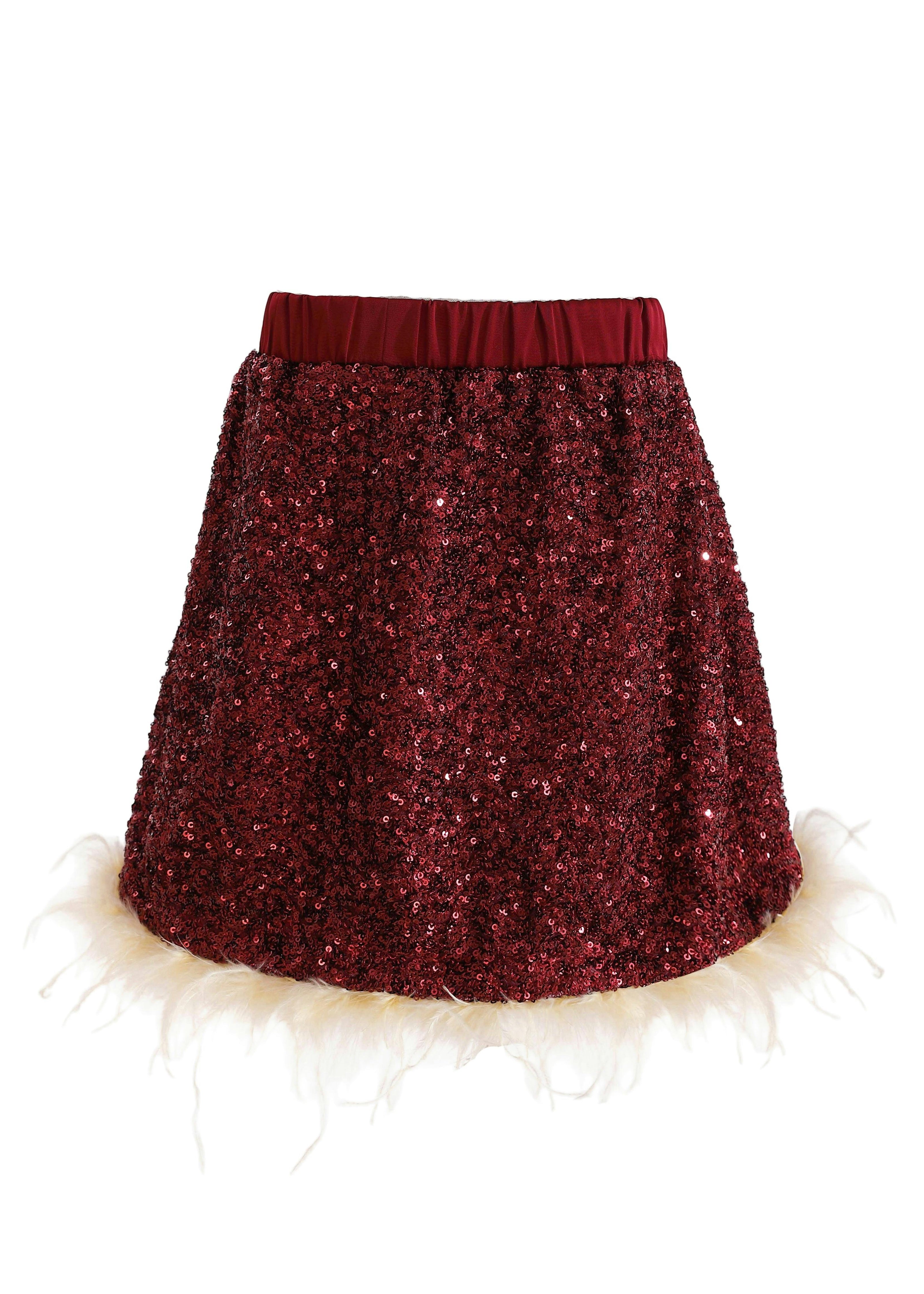 Red Sequin Feather-Trim Set