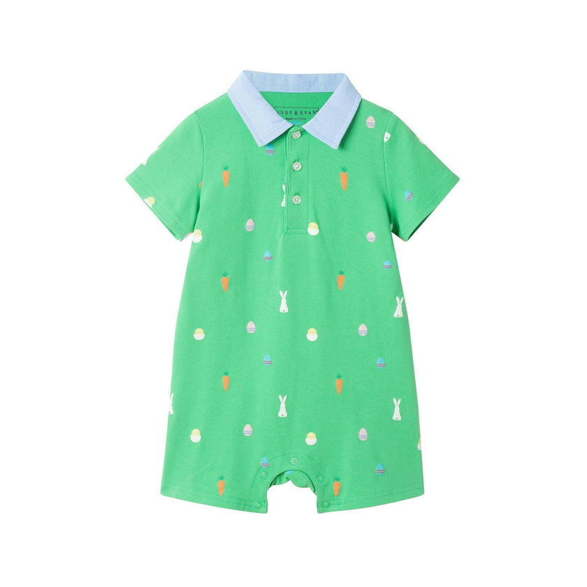 Infant Boys Printed Polo Romper | Bunny & Carrot