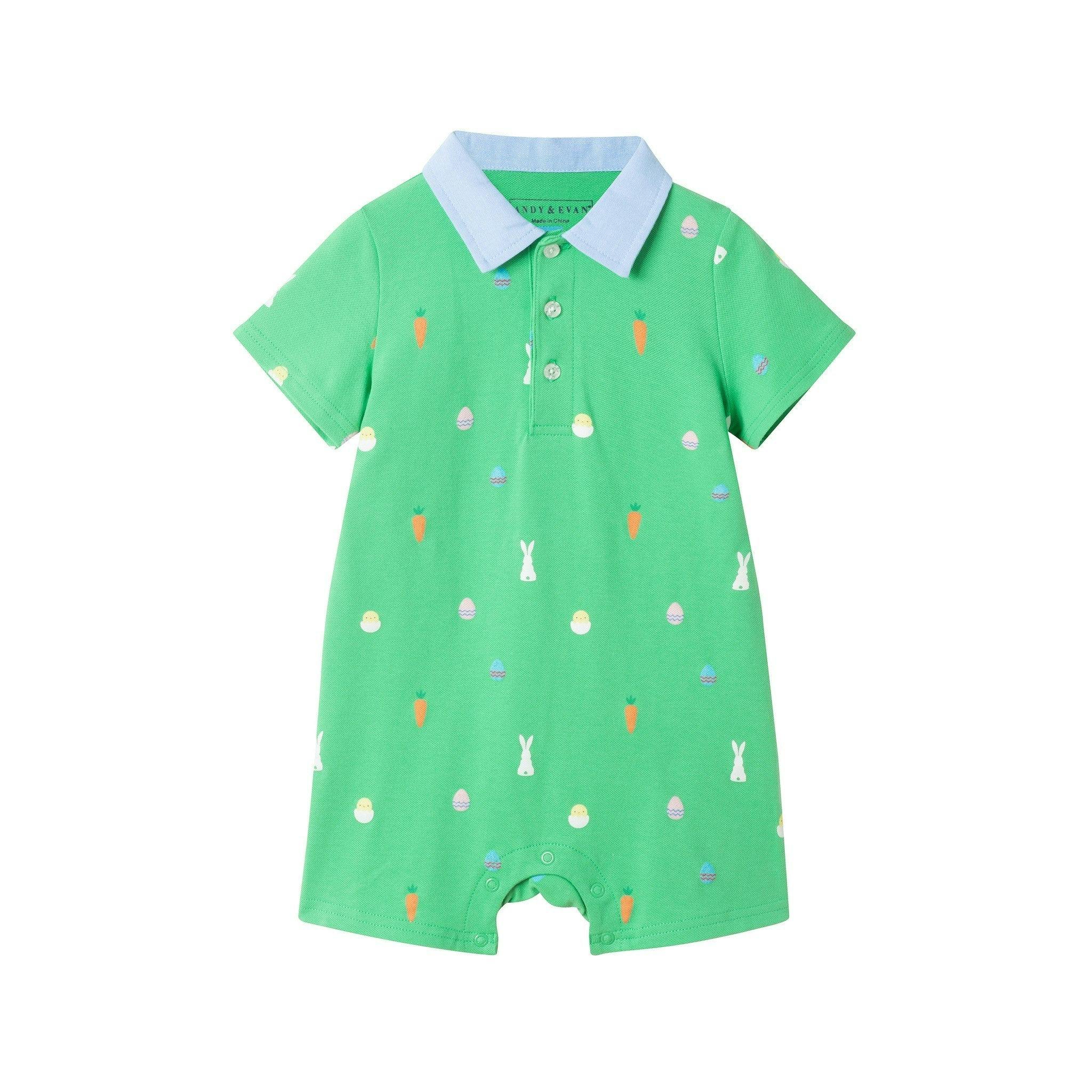 Infant Boys Printed Polo Romper | Bunny & Carrot