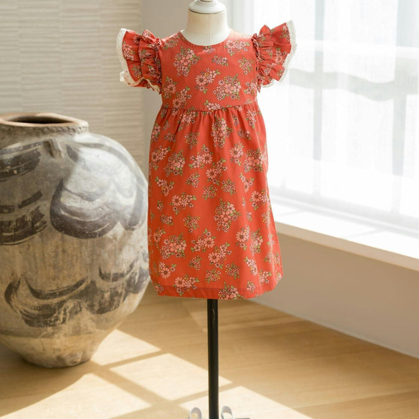 Red Floral Elsie Girl Empire Dress