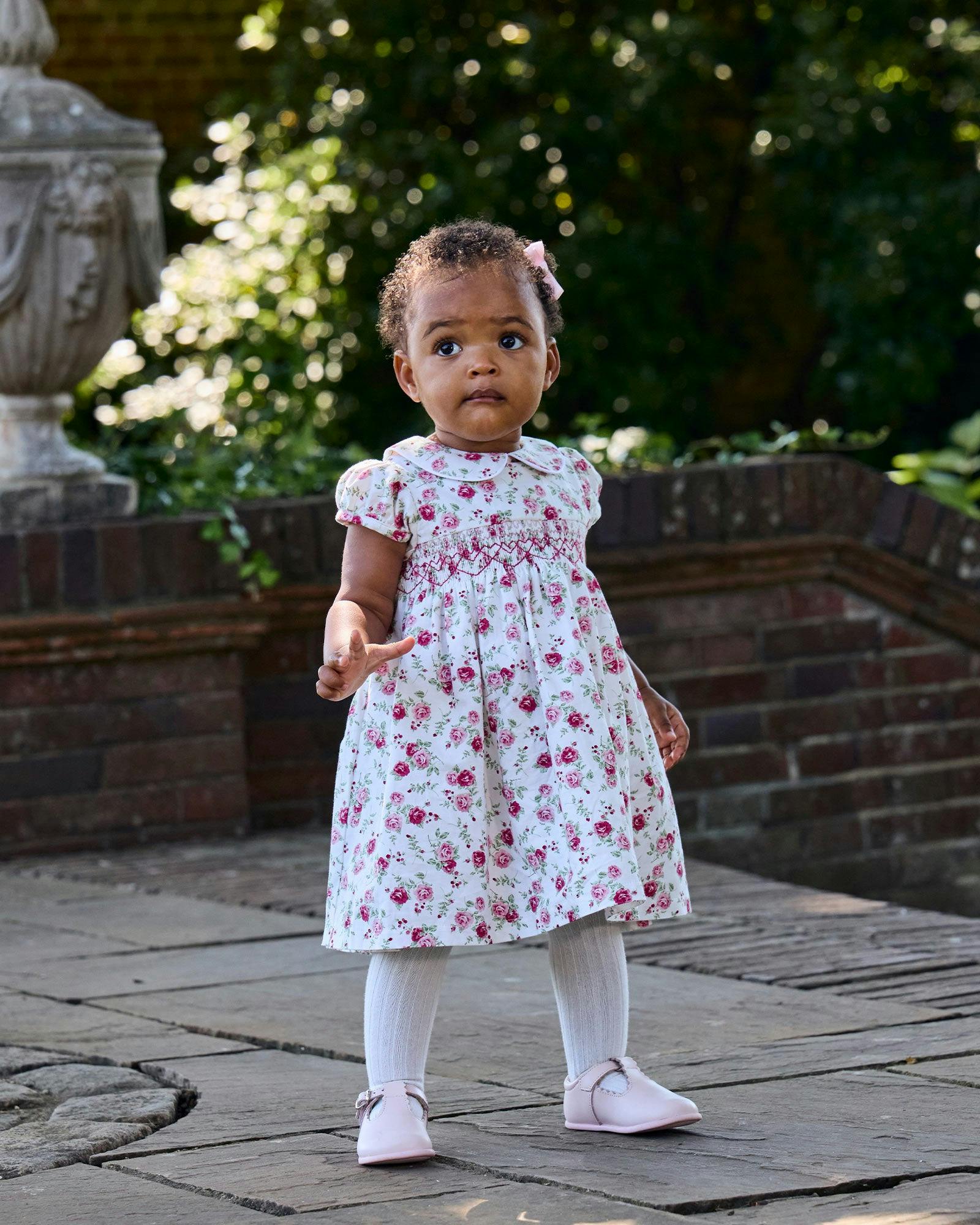 Baby Arabella Rose Floral Smocked Dress in Pink