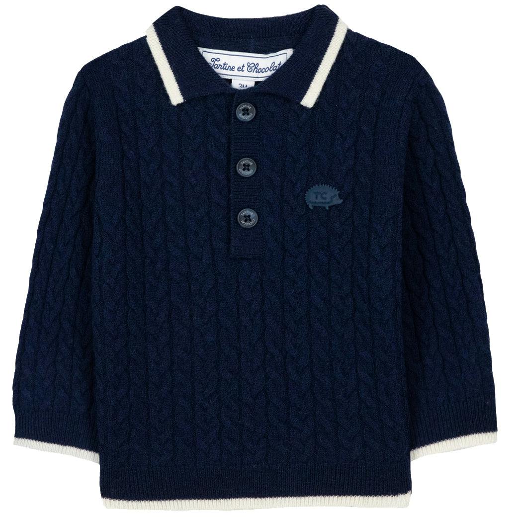 TARTINE ET CHOCOLAT Cableknit Baby Sweater - Marine