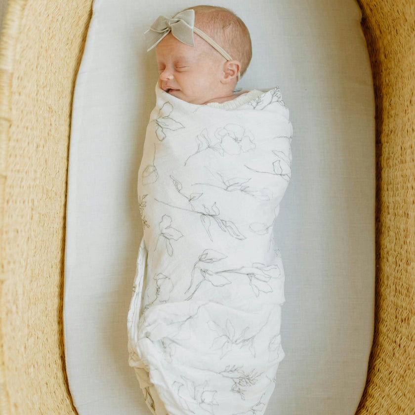 Organic Cotton Muslin Swaddle Blanket - Pencil Floral