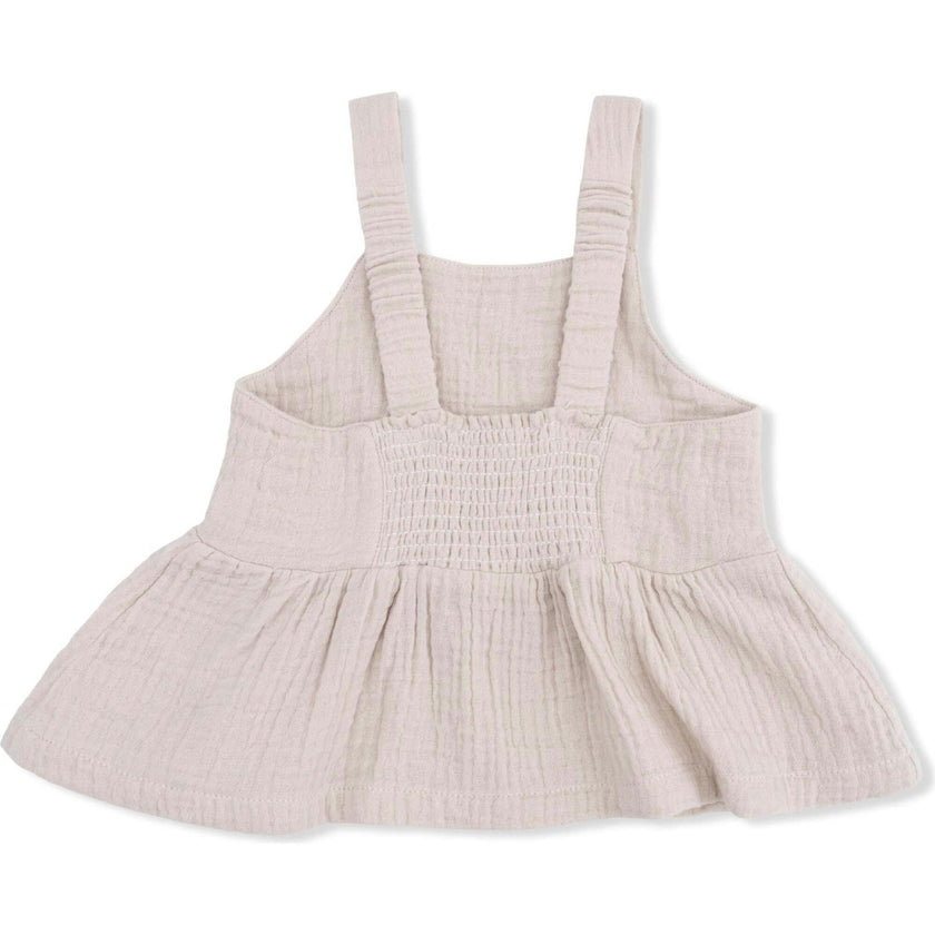 Solid Muslin French Oak - Peplum Tank with Smocked Back