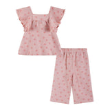 Infant Girls Knit Seersucker Top & Pant Set | Pink Bow Print