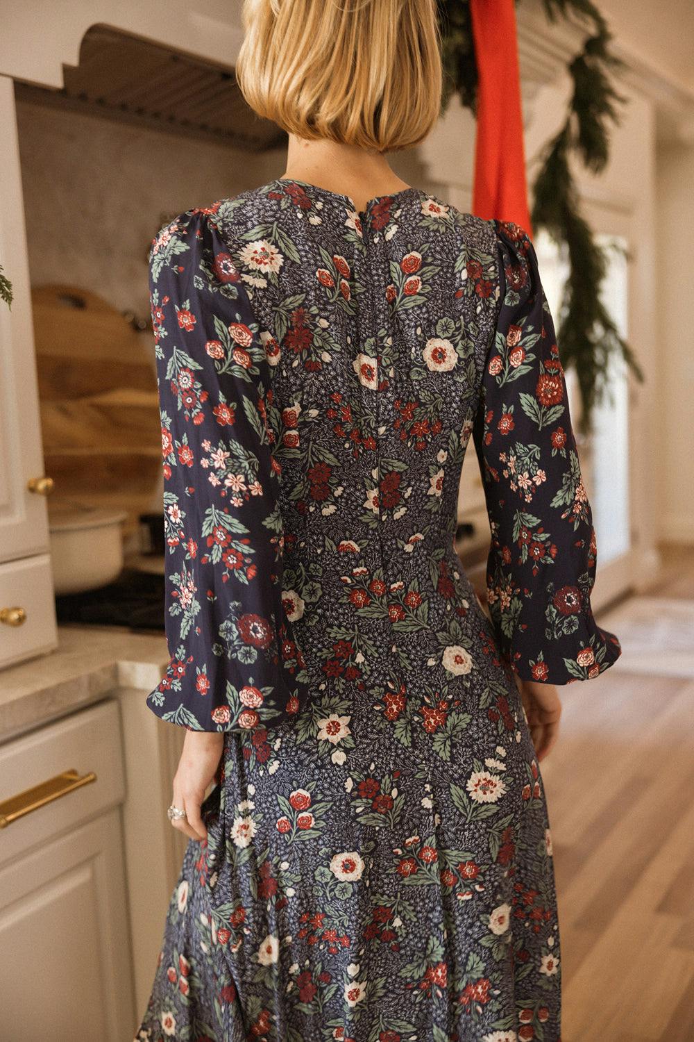 Soleil Dress in Navy Etched Bloom