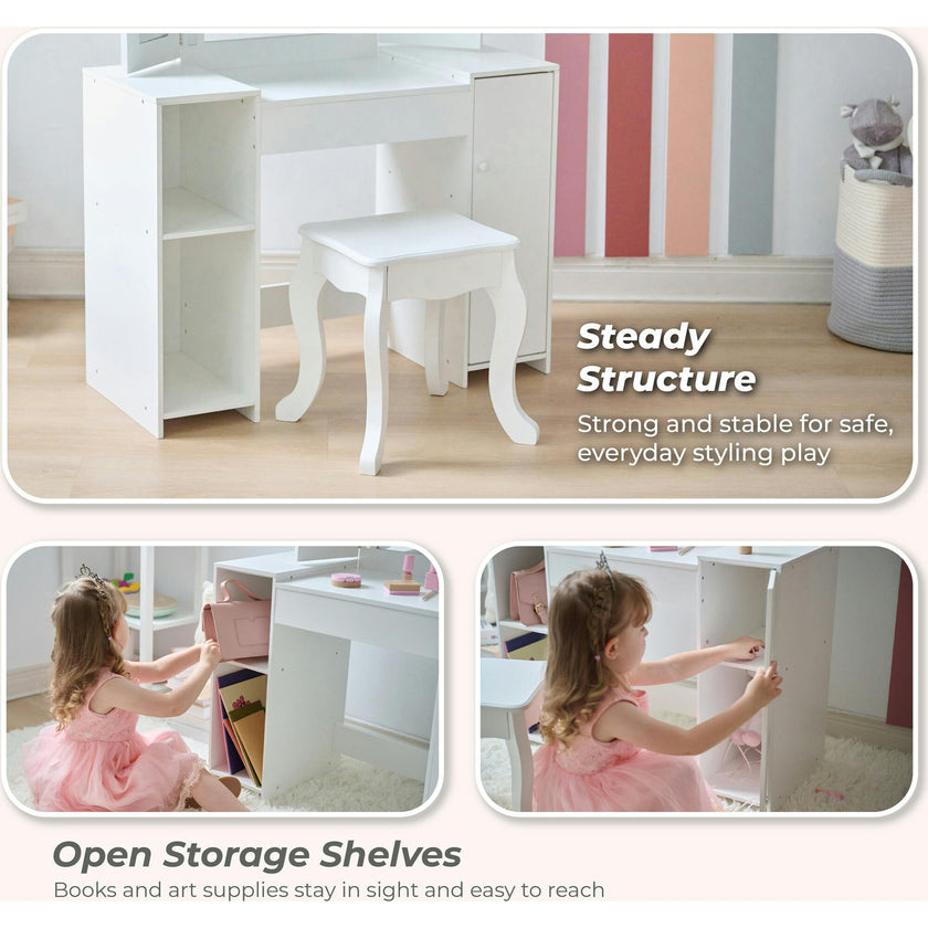 Teamson Kids Deluxe Glow Wooden Vanity Desk with LED Lights & Cork Panels