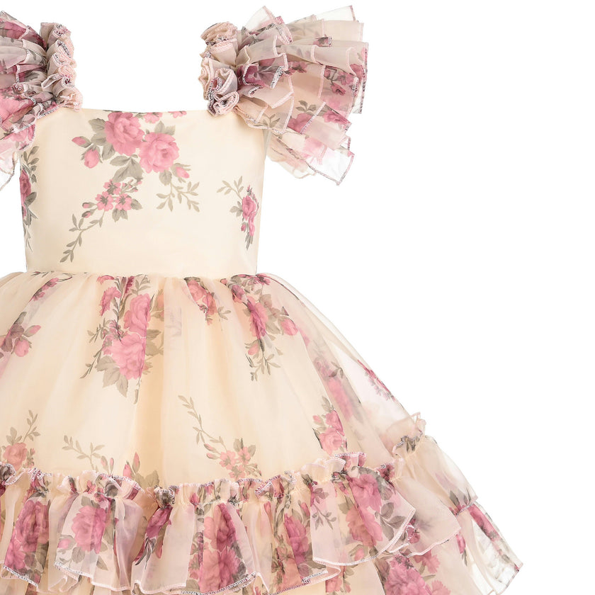 Cream Rosavine Floral Tulle Dress