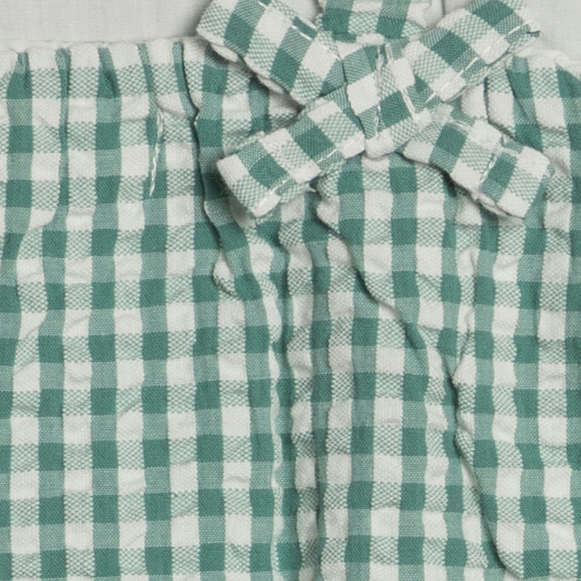 Rosalie Seersucker Ruffle Bubble Romper - Laguna Gingham