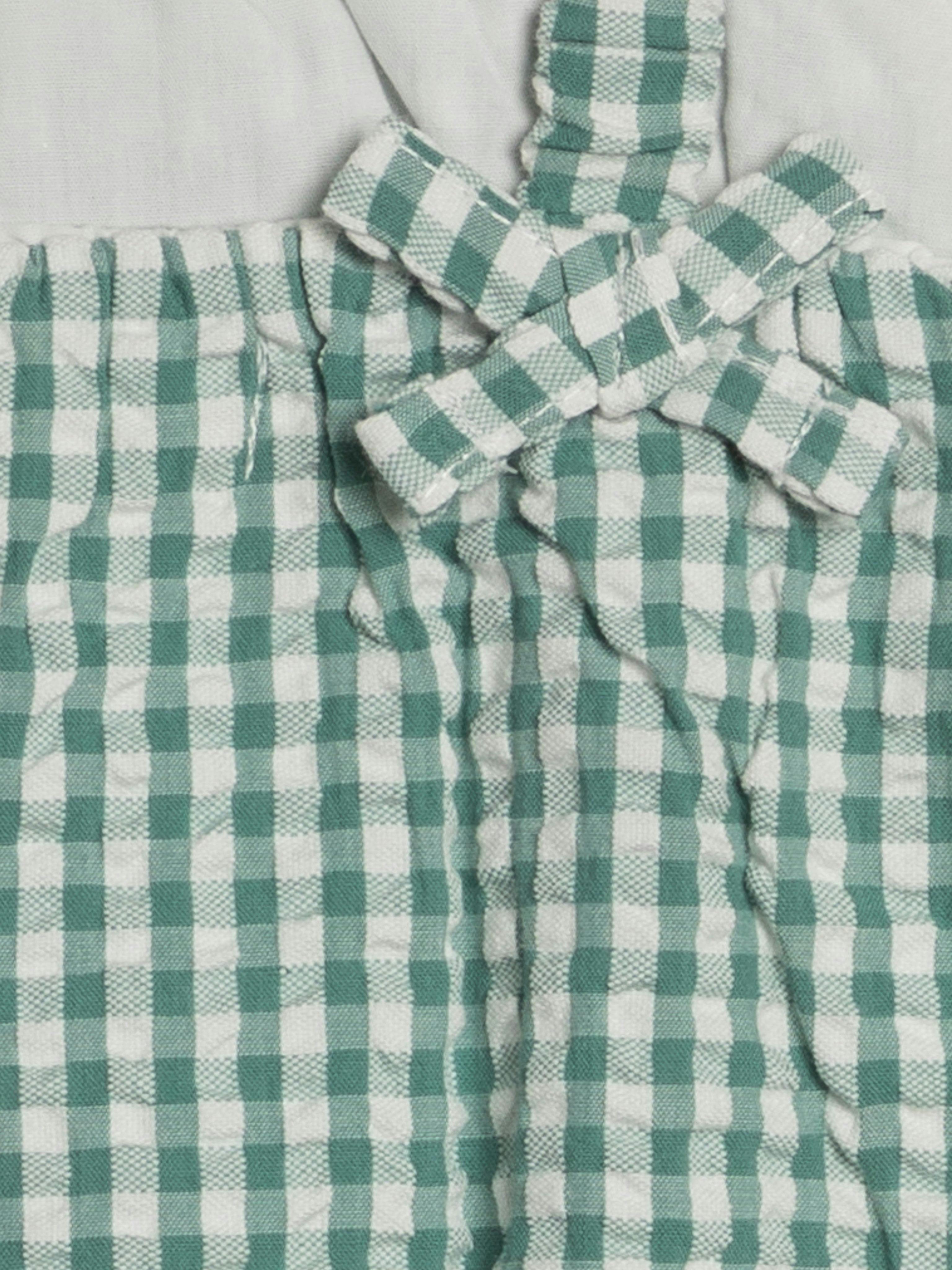 Rosalie Seersucker Ruffle Bubble Romper - Laguna Gingham