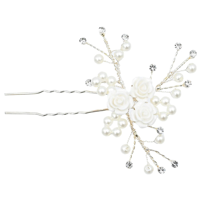 Crystal Blooming Pearl Rose Hair Pin