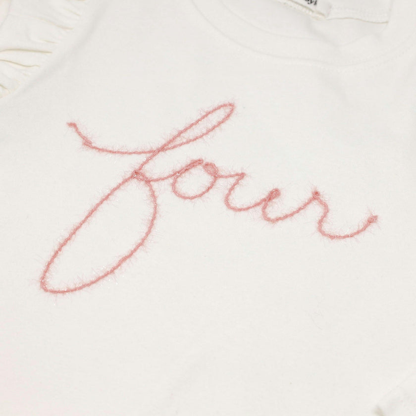 Millie Long Sleeve Tee in 'four' Pink Eyelash Writing