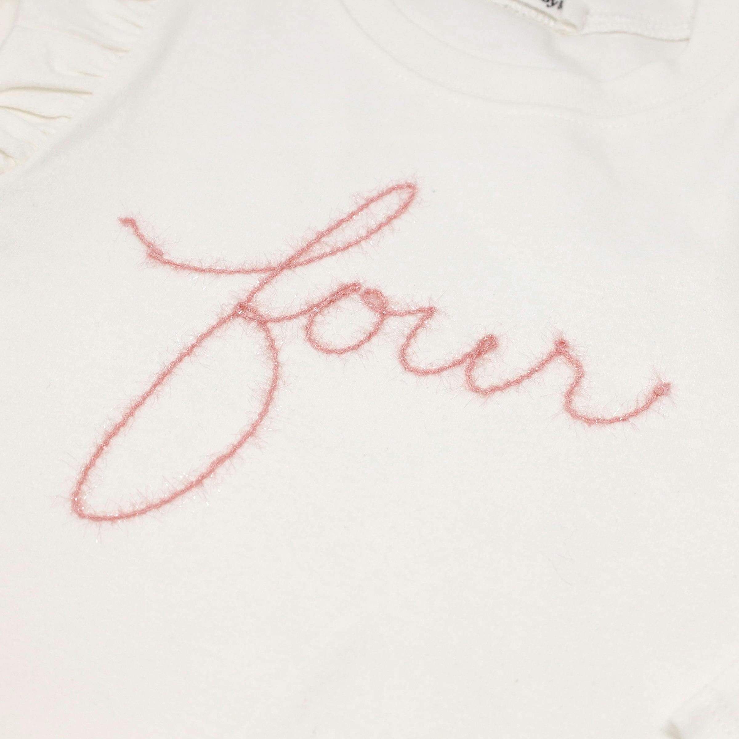 Millie Long Sleeve Tee in 'four' Pink Eyelash Writing