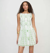 The Cosima Mini Nap Dress - White/Green Arcadia Border