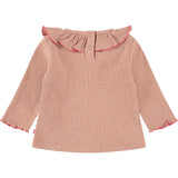 Ribbed Long Sleeve T-Shirt with Ruffled Collar