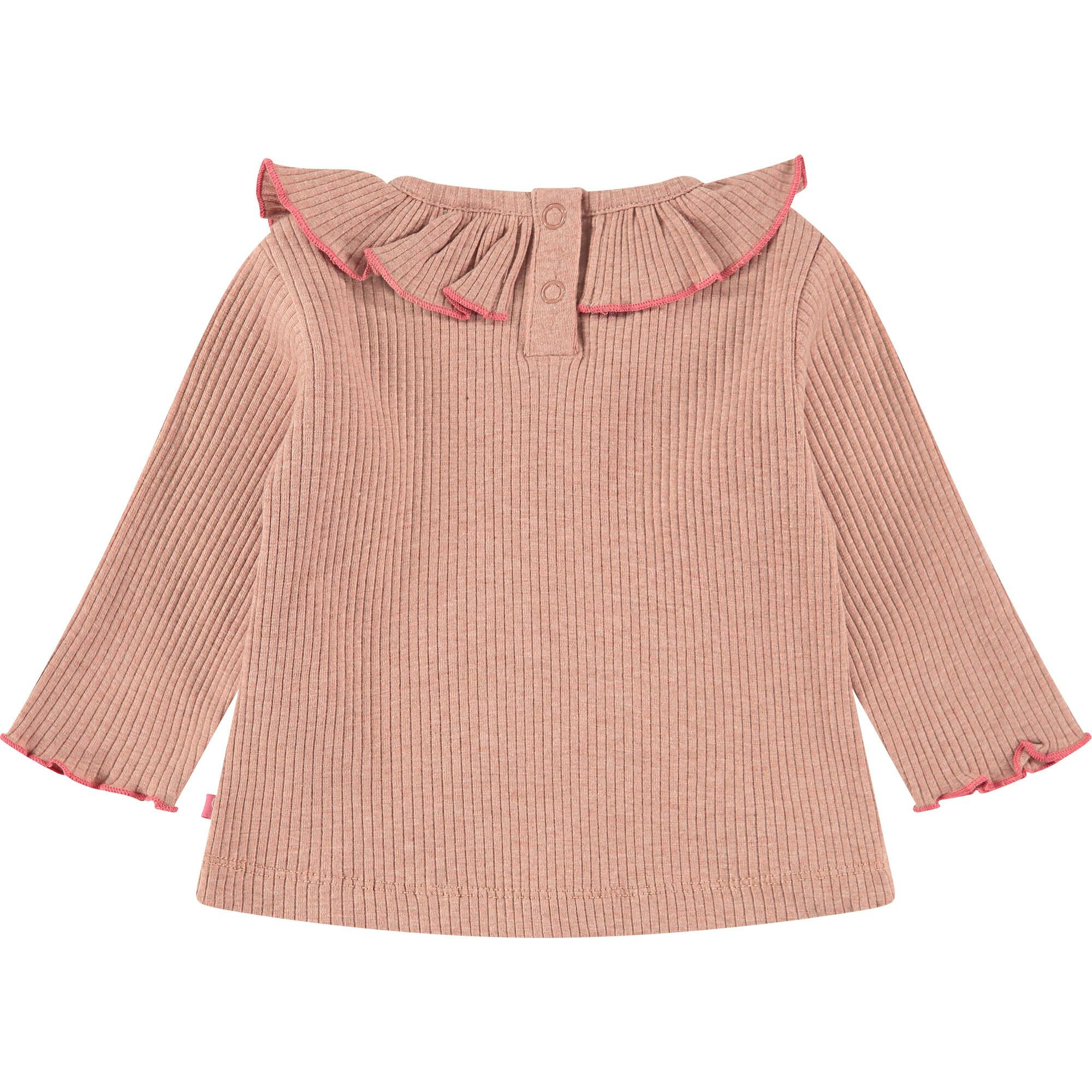 Ribbed Long Sleeve T-Shirt with Ruffled Collar