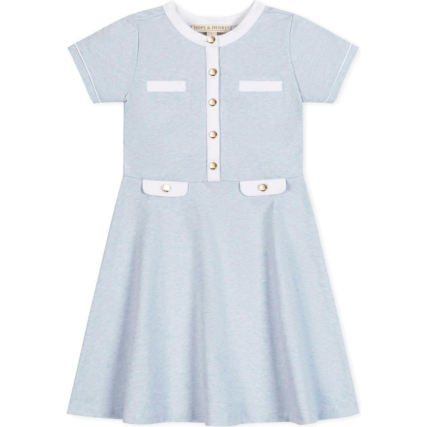 Organic Short Sleeve French Terry Contrast Trim Dress, Blue