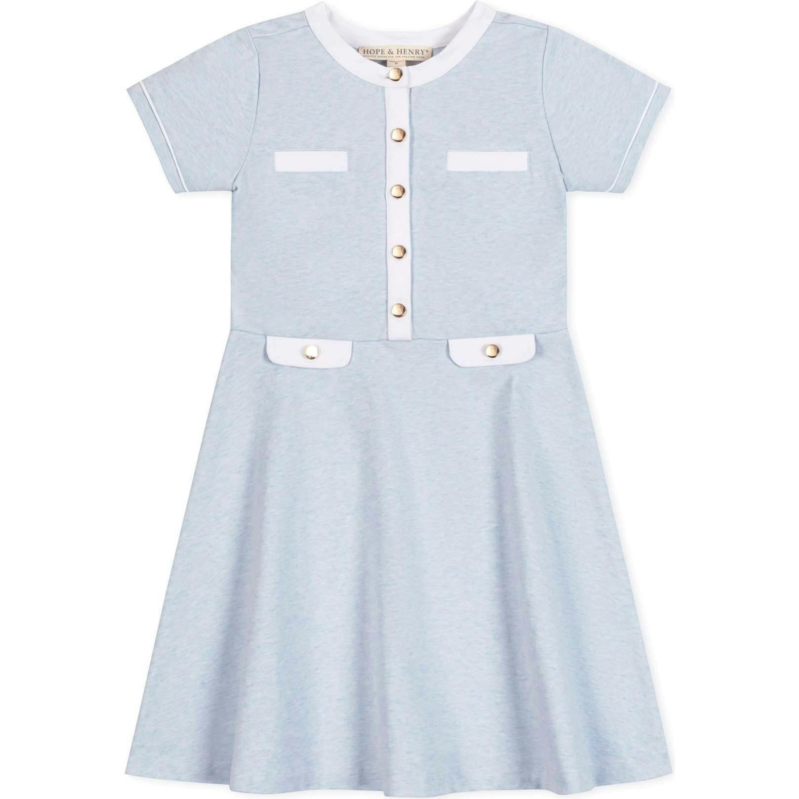 Organic Short Sleeve French Terry Contrast Trim Dress, Blue