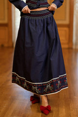 Bluebell Skirt in Sapphire Rosette Embroidery