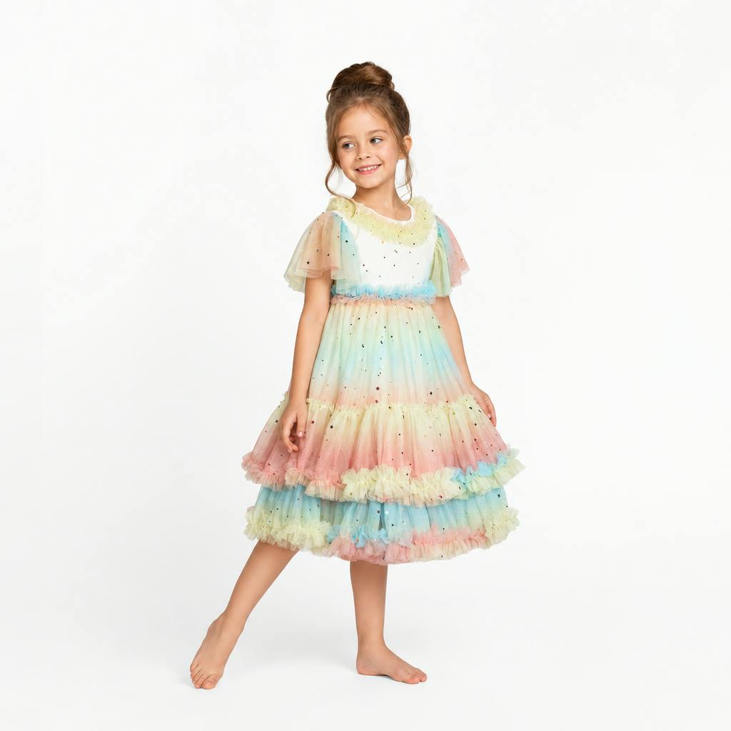 Pastel Stardust Layered Tulle Birthday Dress for Girls