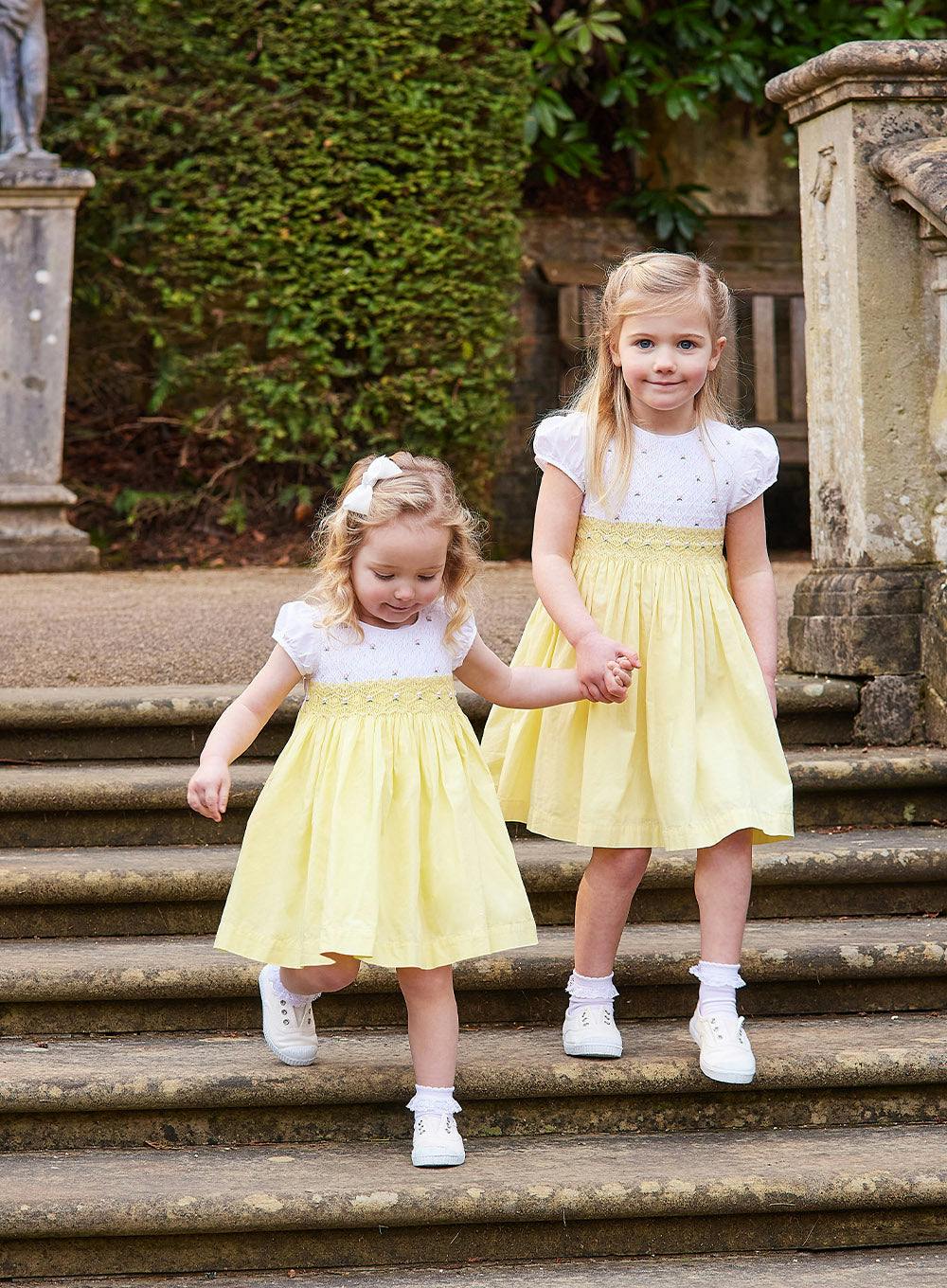 Rose Hand Smocked Dress in Lemon