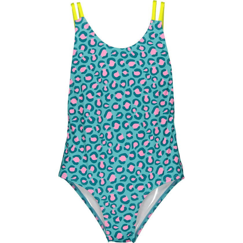 Animal Dots & Solid Strap Swimsuit, Multi