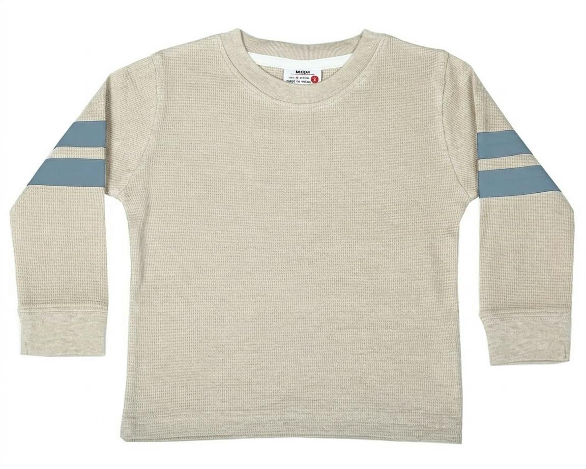 Kids Thermal Shirt - Oatmeal/Dusty Blue
