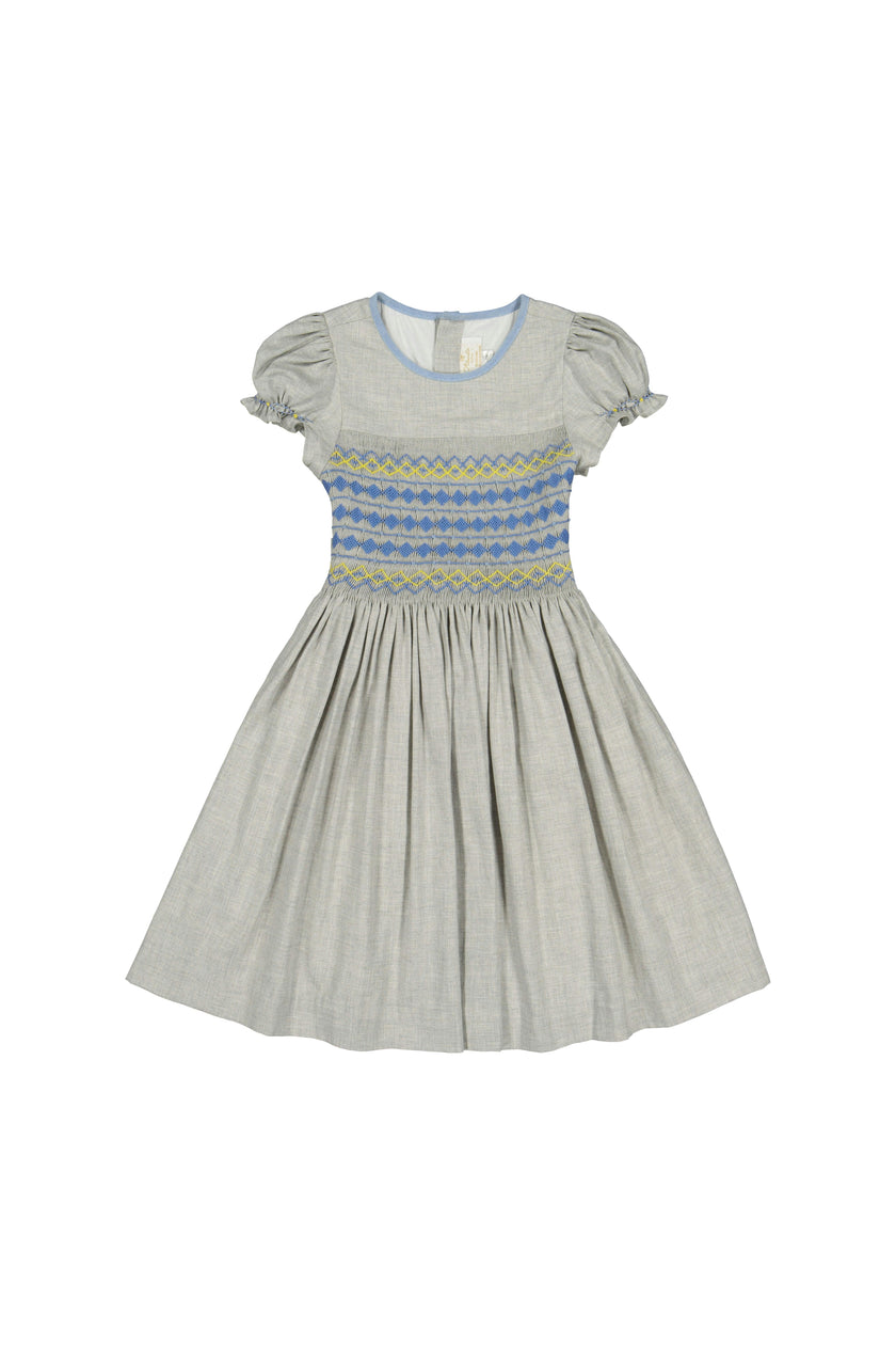 AMBRE GREY FLANNEL SMOCKED DRESS