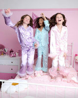 Feather Trim Cuff Silk Pajamas Set