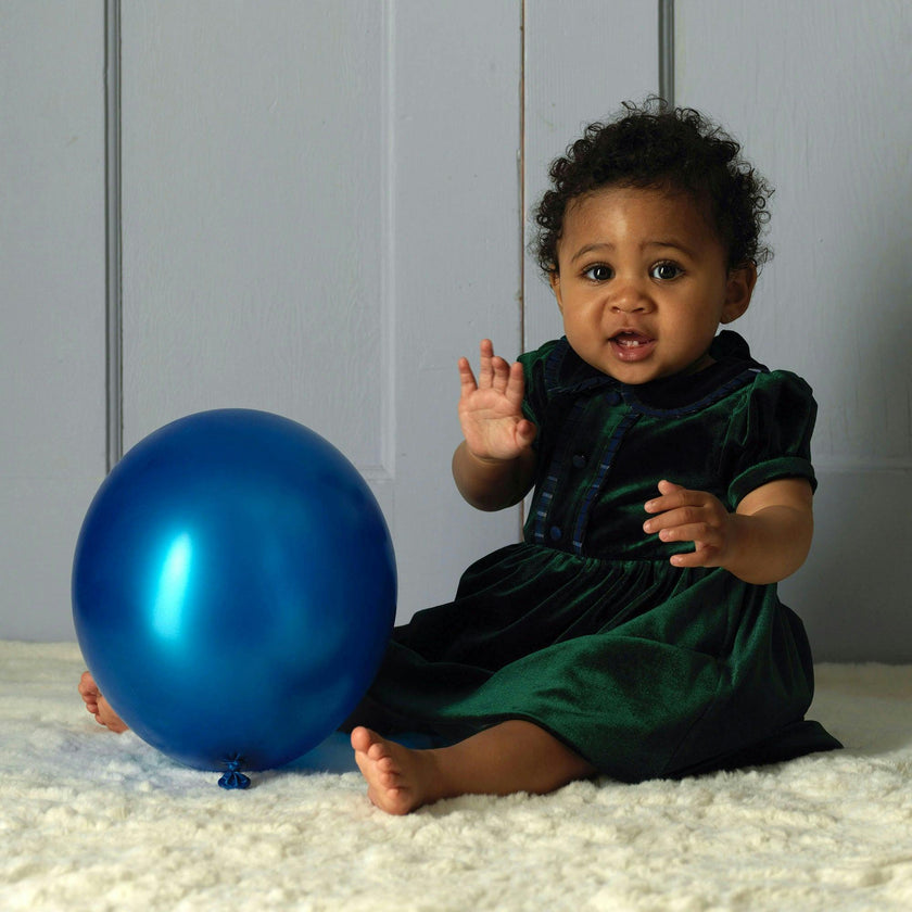 Baby Green Velvet Tartan Trim Dress
