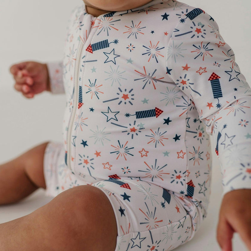 Baby Boy One-Piece Rash Guard Swimsuit in Fireworks