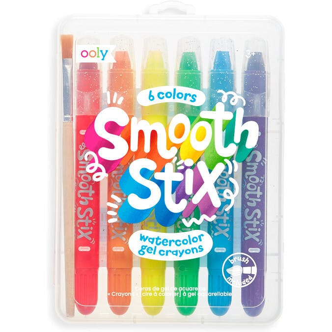 Smooth Stix Watercolor Gel Crayons - Includes Paintbrush - Set of 6
