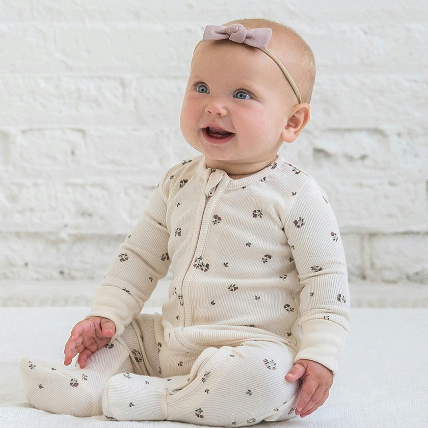 KENDI Kit Ribbed Zipper Sleeper Olive Stripe
