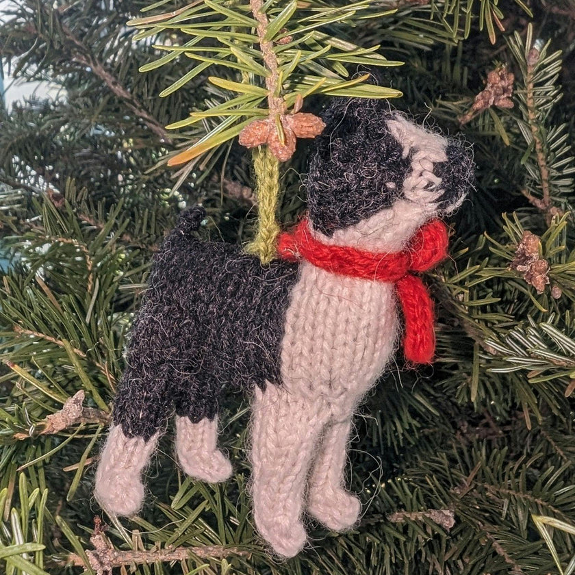 Boston Terrier Hand Knit Christmas Ornament Arcadia Home